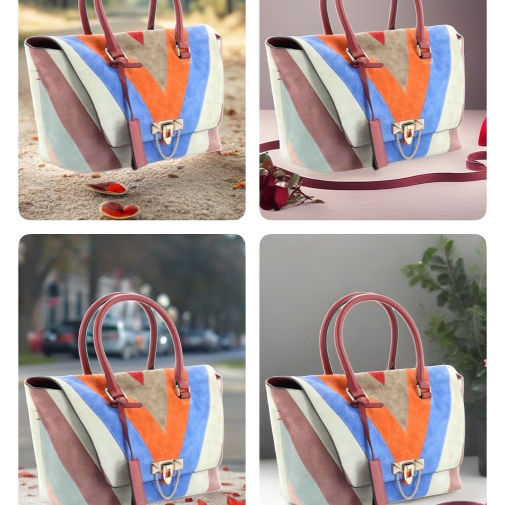 Valentino Multicolor Chevron leather Satchel - Picture 11 of 12